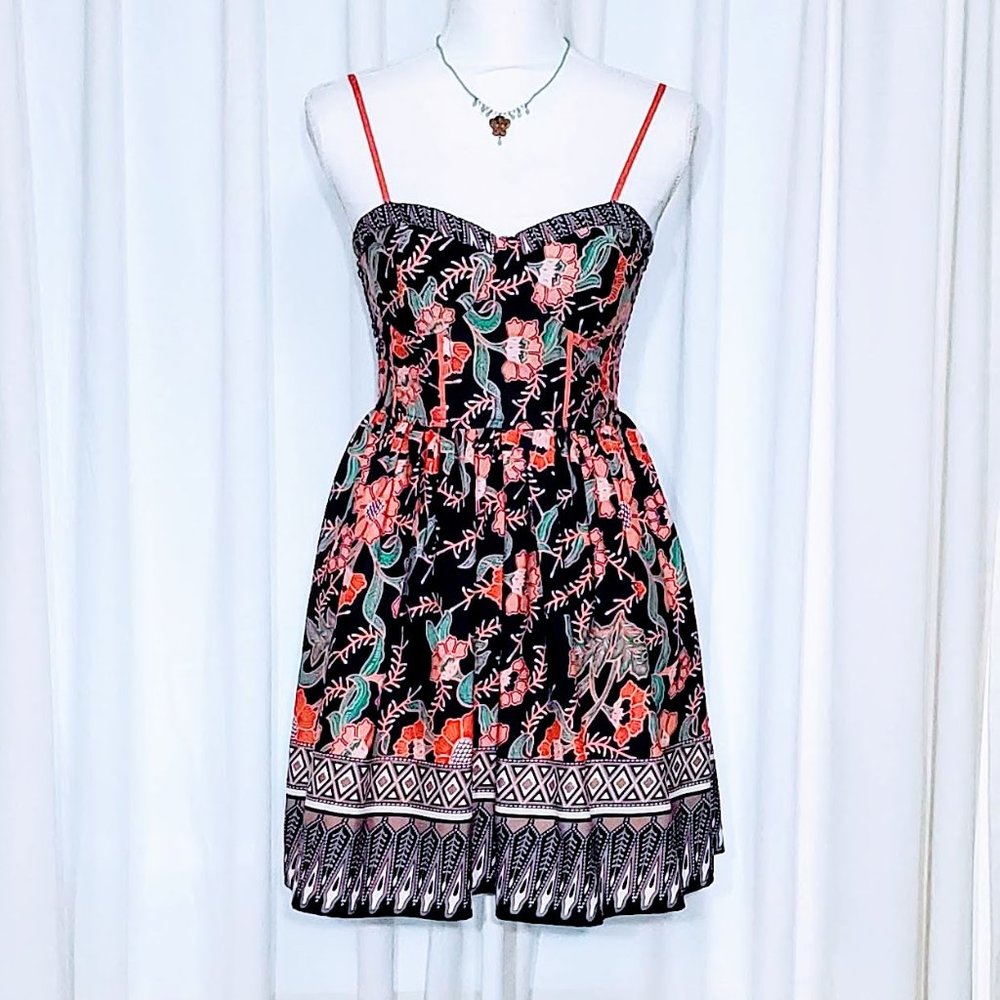 Band of Gypsies Fit & Flare Skater Dress Coral Pink Navy Blue NWOT